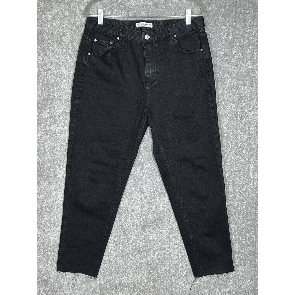 Pull & Bear Ankle Jeans Womens US Size 8 Black Denim Relaxed Raw Hem Pockets